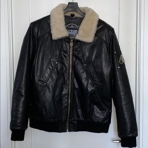Moose Knuckles Leather Jacket with Fur Collar